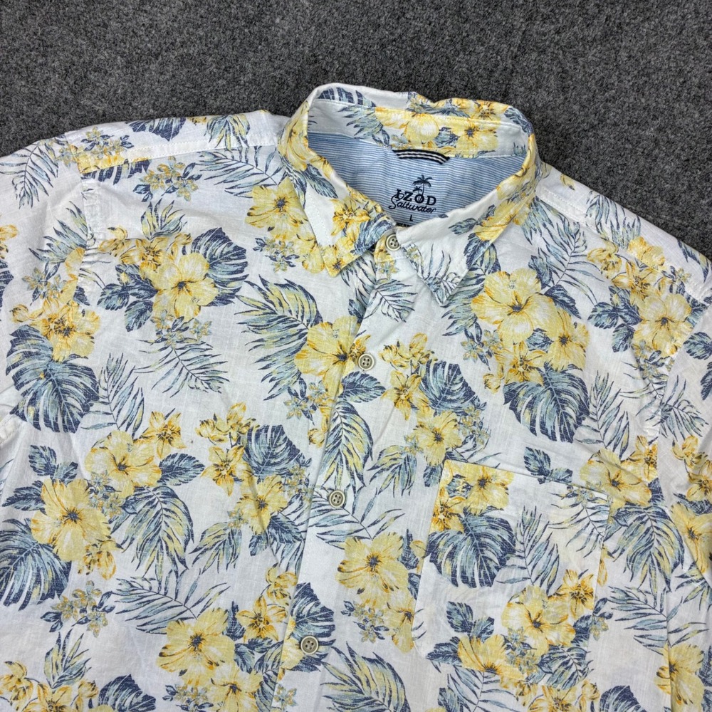 Izod Saltwater Mens Large Floral Tropical Linen Blend Short Sleeve Button Down